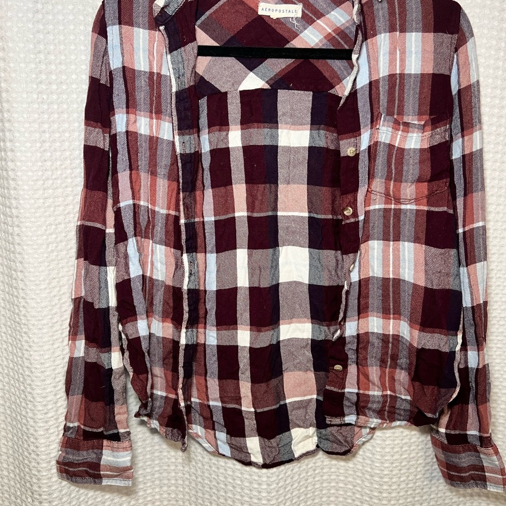 Aeropostale Burgundy and White Plaid Shirt